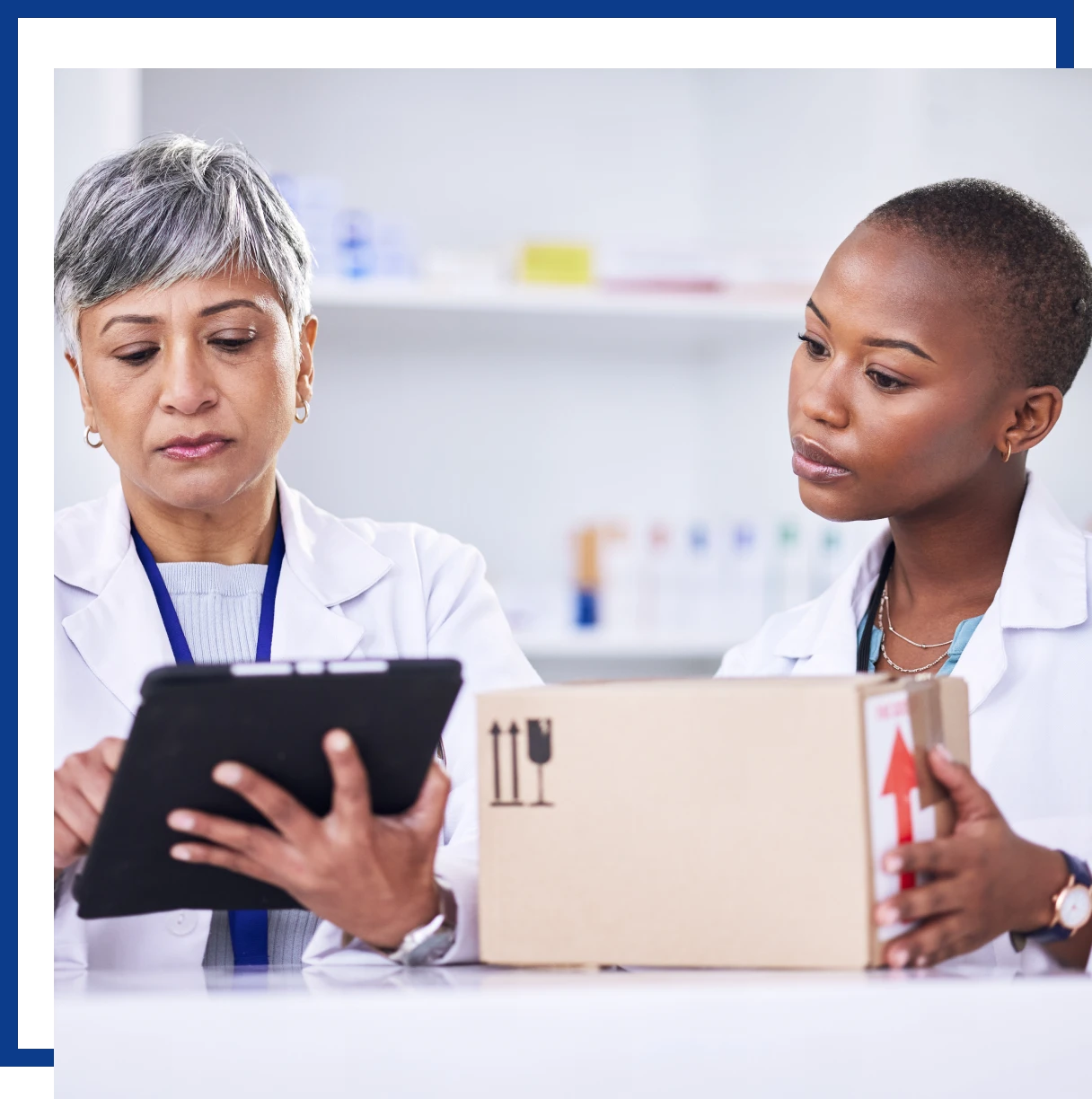 Laboratory professionals discussing findings
